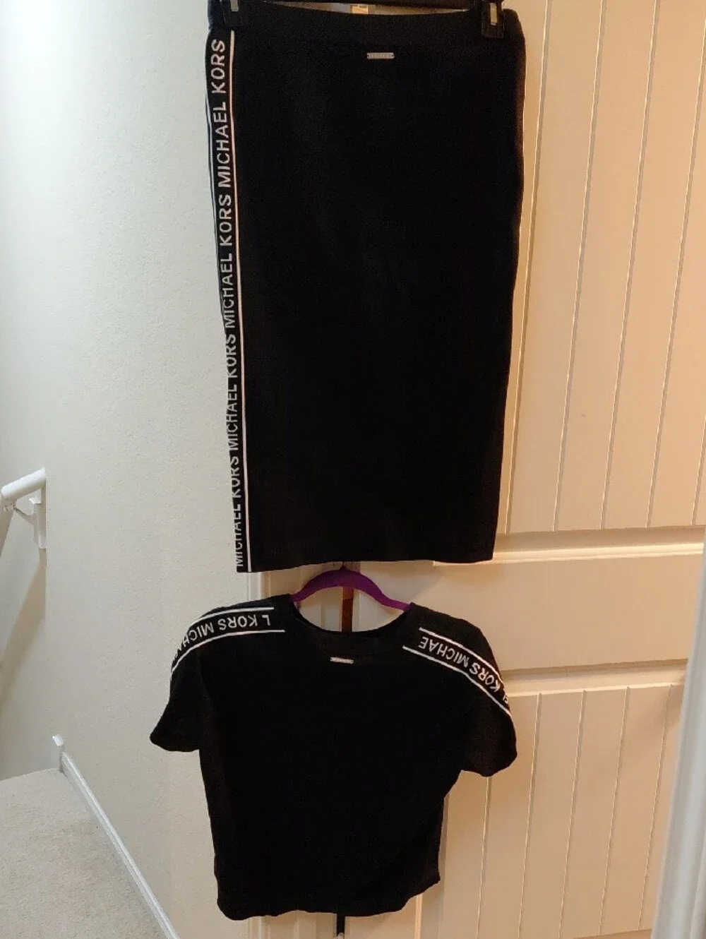 Michael Kors 2 Piece Black Pencil Skirt with Logo-Trim Sides And Top